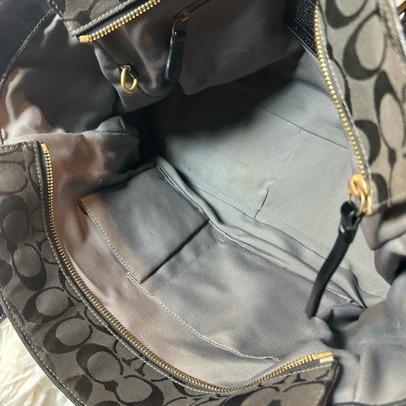 Vintage Coach Black Signature Monogram Shoulder Bag Purse Double Strap Jacquard - Picture 8 of 9